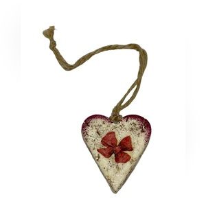 Handcrafted Retro Heart Christmas Salt Dough Ornament Red Bow Design Ukraine